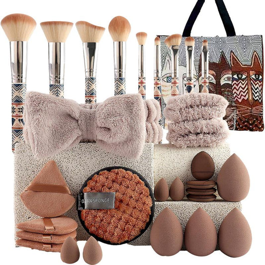 30 Pcs Professional Makeup & Skincare Brush Set with Travel Case