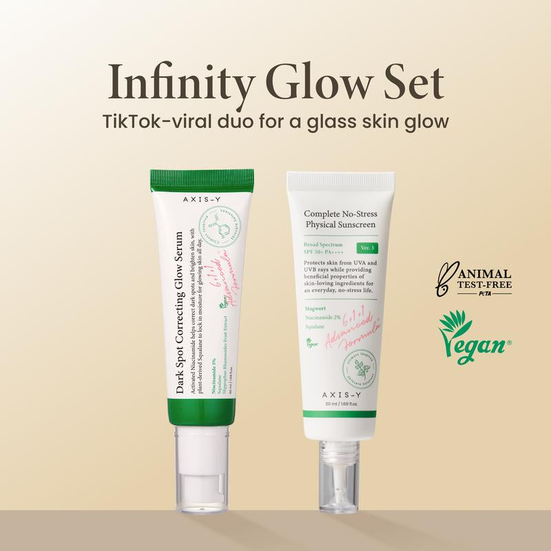 AXIS-Y Infinity Glow Set | Glow Serum + Mineral Facial Sunscreen SPF 50 | Korean Facial Serum, Safe Non-Toxic, Brightening, Calms, No White Cast, Barrier Repair, Pure Niacinamide Korean Skincare Duo