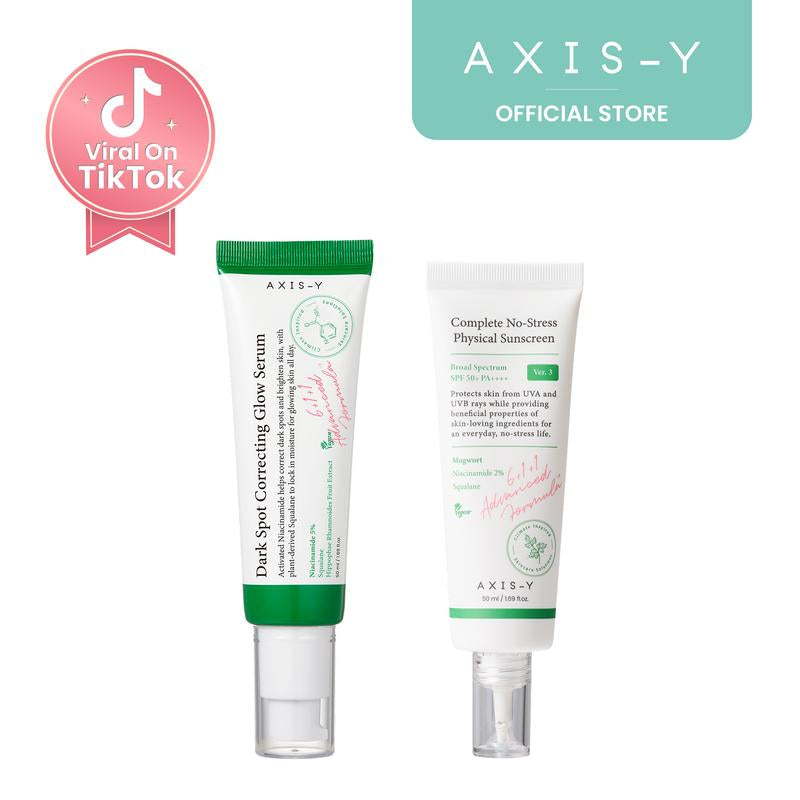 AXIS-Y Infinity Glow Set | Glow Serum + Mineral Facial Sunscreen SPF 50 | Korean Facial Serum, Safe Non-Toxic, Brightening, Calms, No White Cast, Barrier Repair, Pure Niacinamide Korean Skincare Duo