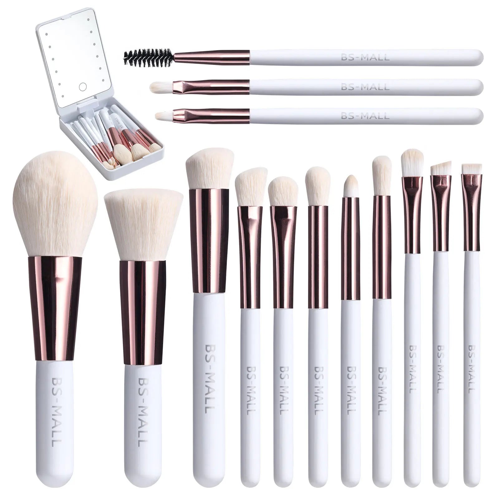 Portable 14-Piece Makeup Brush Set with Usb Rechargeable Mirror