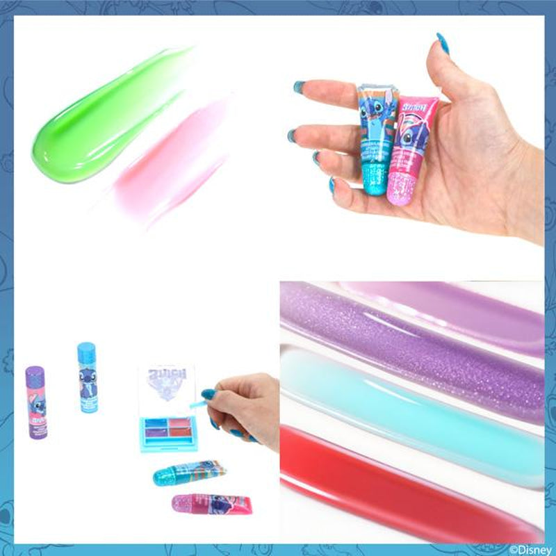 Disney Stitch Beauty Mini Train Case Set Includes Lip Gloss Tube, Lip Balm, Lip Gloss Compact for Girls Parties, Sleepovers by Townley Girl