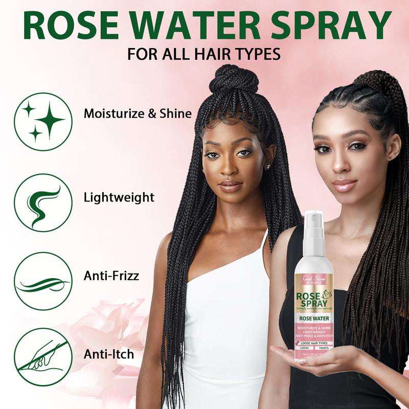 Rosewater Spray and Keratin Serum for Smooth, Frizz-Free Hair - Curl Defining Brush for Shaping Curls, Hair Care Locks Blend Daily