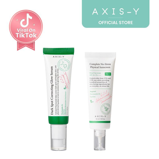 AXIS-Y Infinity Glow Set | Glow Serum + Mineral Facial Sunscreen SPF 50 | Korean Facial Serum, Safe Non-Toxic, Brightening, Calms, No White Cast, Barrier Repair, Pure Niacinamide Korean Skincare Duo