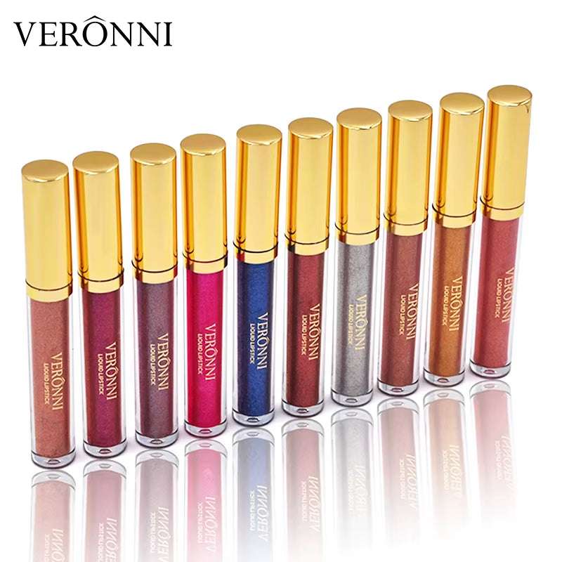 VERONNI Diamond Shine Lip Gloss – 10 Irresistible Shimmer Shades with Waterproof, Long-Lasting Metallic Velvet Finish